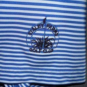 FootJoy Blue/White Striped Golf Polo. Staley Farms Golf Club. Size M